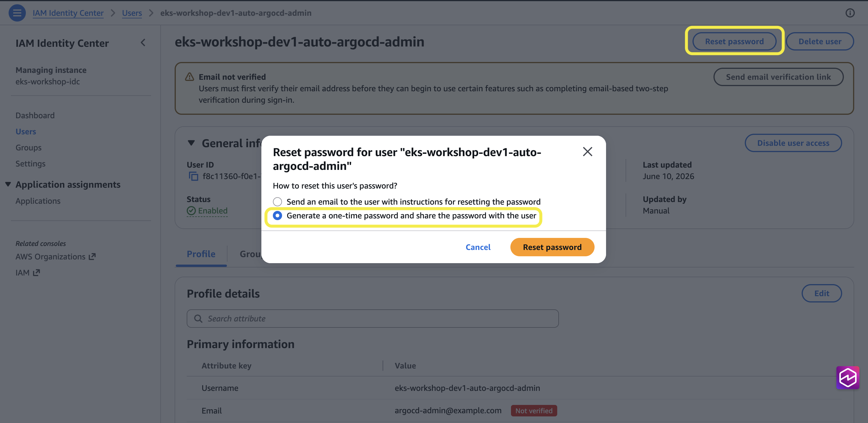 Argoadmin Reset Password